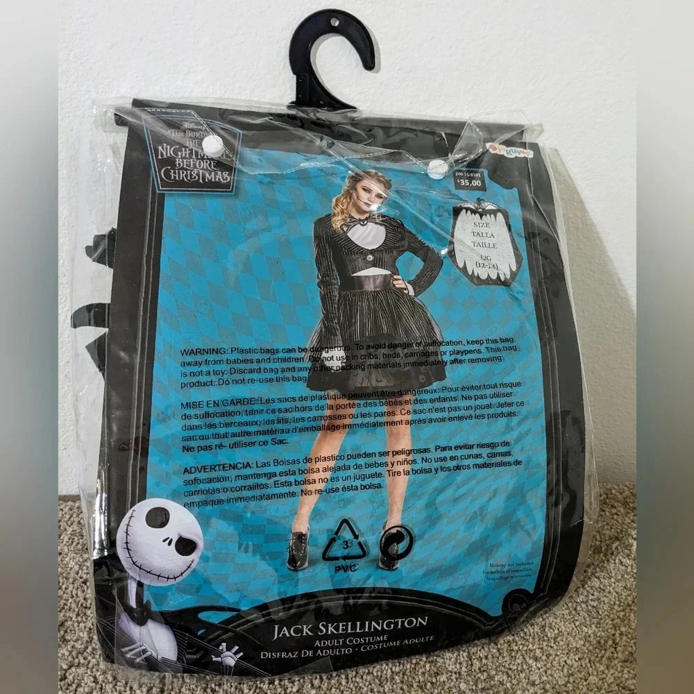 Nightmare Before Christmas Jack Skellington Adult‎ Costume Tall Size L - Picture 3 of 11